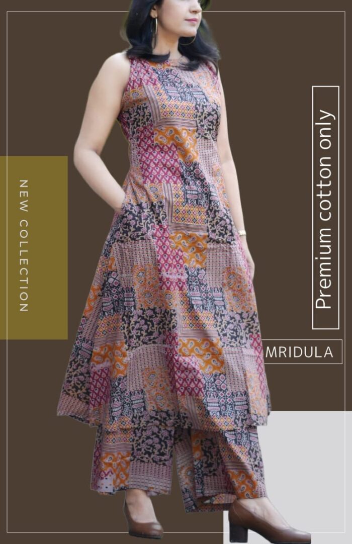 Nature's bloom printed kurta set, Mridula, patchwork kurta set, pure cotton , cotton kurta set, halter neck co ord set, cotton co ord set.