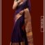 Woman wearing a pure linen saree in purple with copper zari border by Mridula