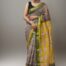 Maheshwari Silk Saree Yellow Pallu with Green Border on Model