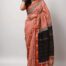 Orange and Black Pure Maheshwari Silk Saree with Chevron Design