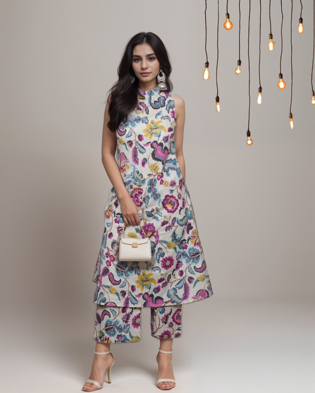 Cotton Printed Halter Neck Kurta Set, cotton co ord set, halter neck co ord set, pure cotton set, Mridula.