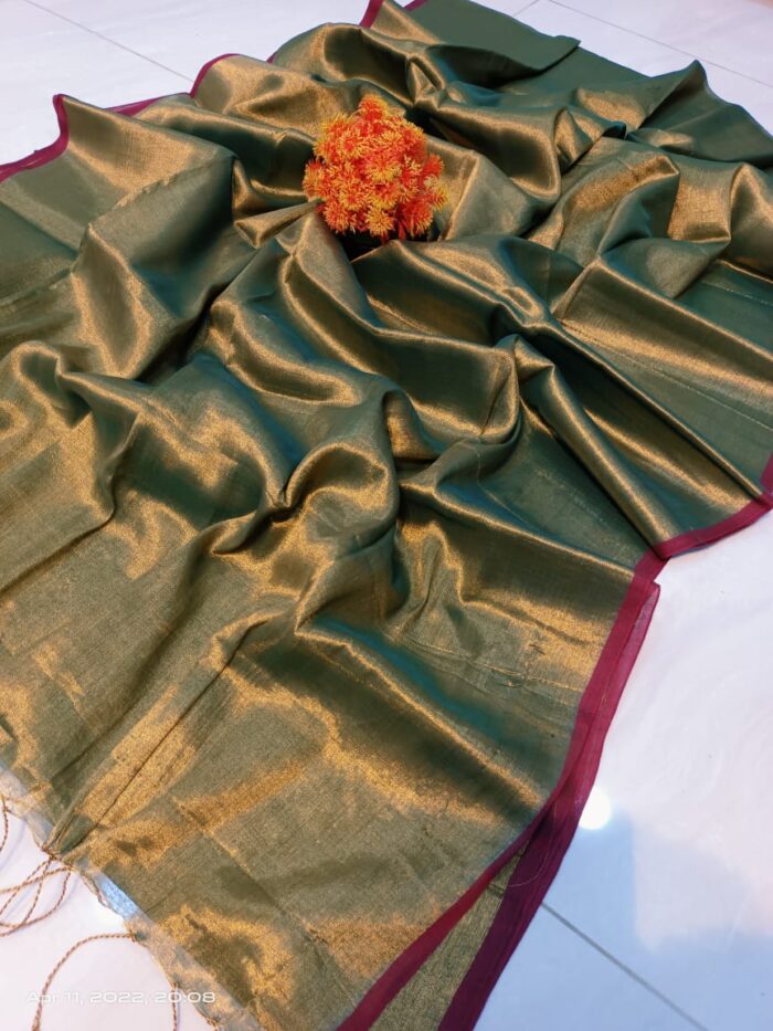 Mridula Elegant Beige Mul Tissue Saree with Red Border – Lightweight and Luxurious - Image 2