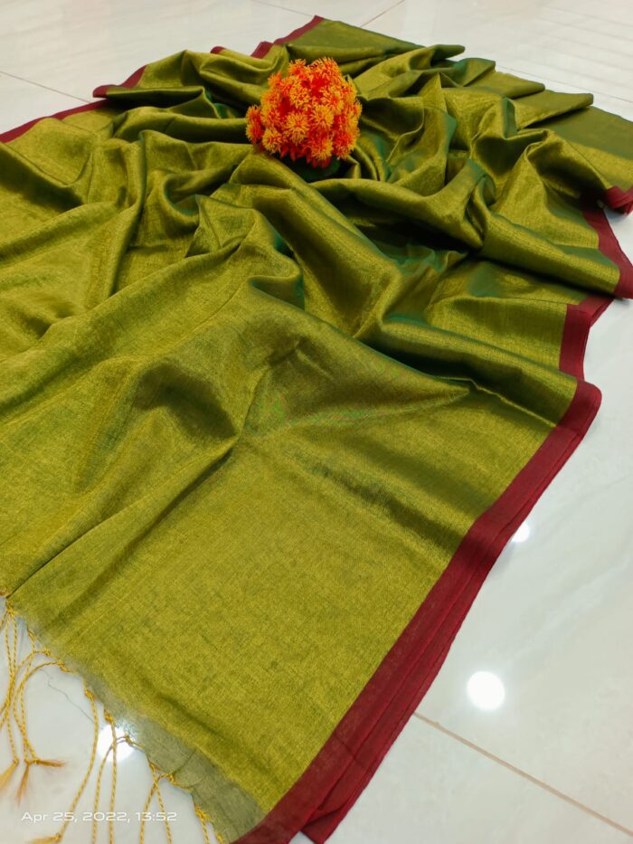 Mridula Elegant Beige Mul Tissue Saree with Red Border – Lightweight and Luxurious - Image 6