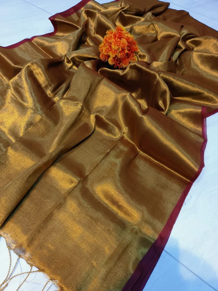 Mridula Elegant Beige Mul Tissue Saree with Red Border – Lightweight and Luxurious - Image 7