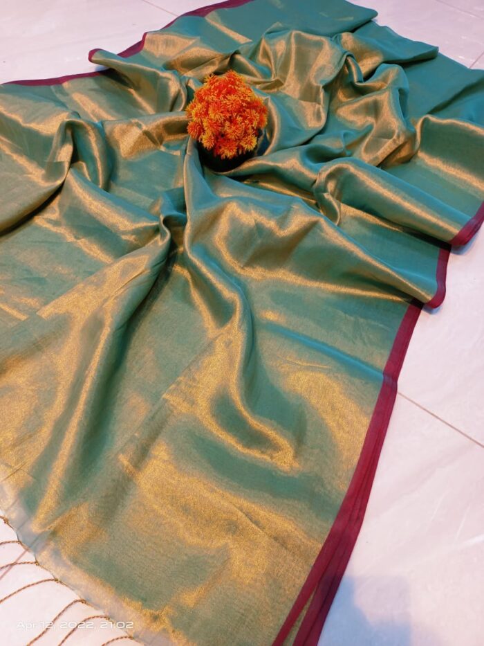 Mridula Elegant Beige Mul Tissue Saree with Red Border – Lightweight and Luxurious - Image 8