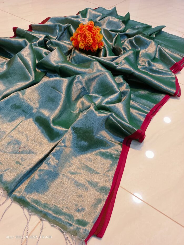 Mridula Elegant Beige Mul Tissue Saree with Red Border – Lightweight and Luxurious - Image 10