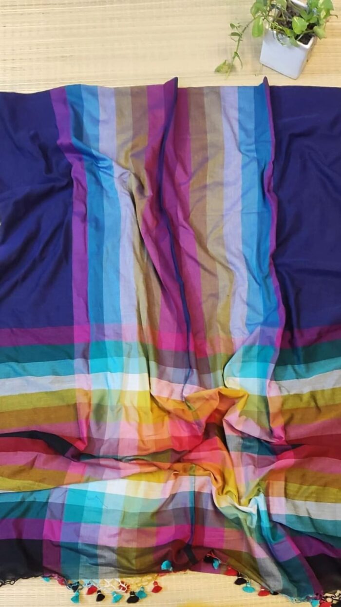Mridula Multicolor Checkered Mul Cotton Saree – Soft, Lightweight & Breezy - Image 2
