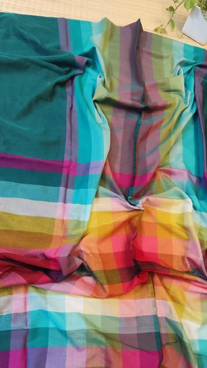 Mridula Multicolor Checkered Mul Cotton Saree – Soft, Lightweight & Breezy - Image 3