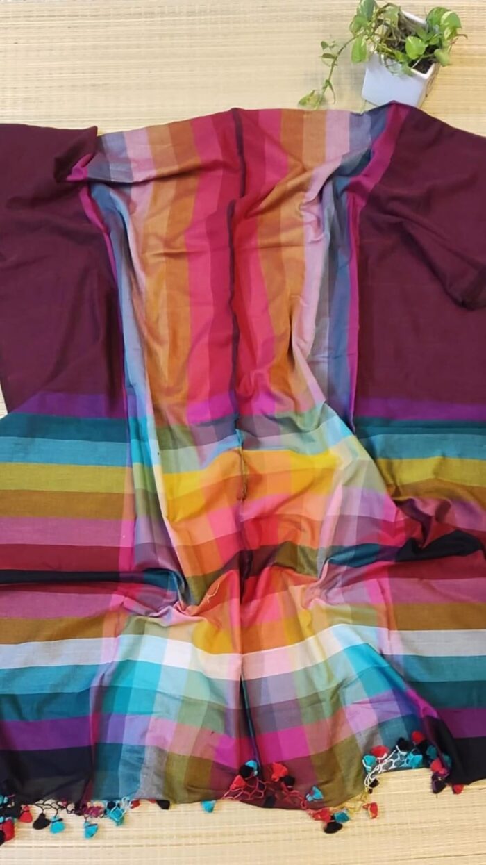 Mridula Multicolor Checkered Mul Cotton Saree – Soft, Lightweight & Breezy - Image 4
